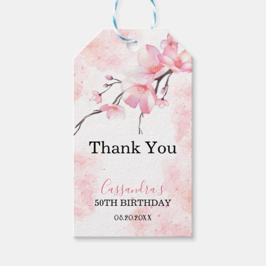 Pink Splash Cherry Blossom Bloemen Verjaardag Cadeaulabel (Voorkant)