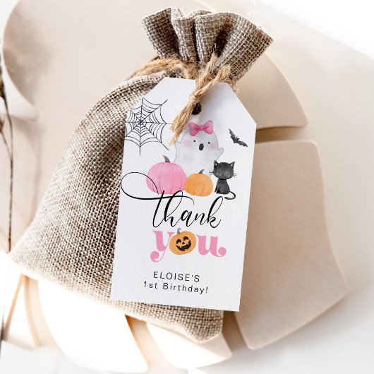 Pink Spooky One Halloween verjaardag bedankt Cadeaulabel
