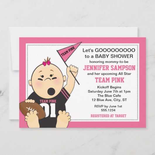 Pink Sports Tailgate Baby Shower Invitations (Devant)