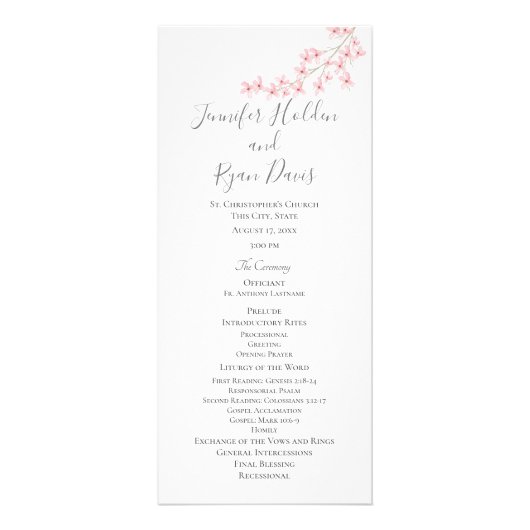 Pink Spring Blossom Wedding Programme Reclamekaart (Voorkant)