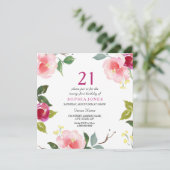 Pink Spring Floral 21st Birthday Party Invitation Kaart (Staand voorkant)
