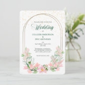 Pink Spring Floral Double Lijst Wedding Invitation Kaart (Staand voorkant)