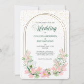 Pink Spring Floral Double Lijst Wedding Invitation Kaart (Voorkant)