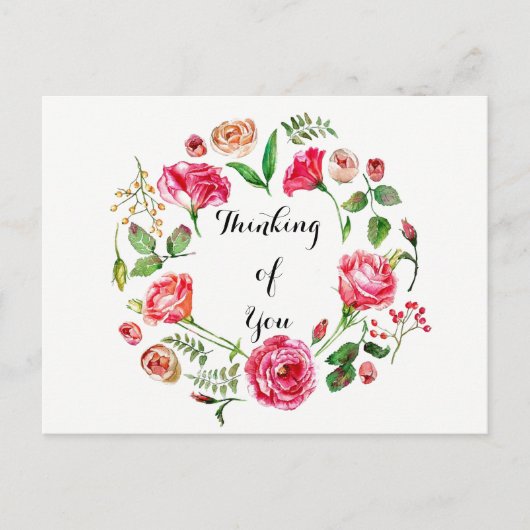 Pink Spring Wreath Penser de vous carte postale (Devant)