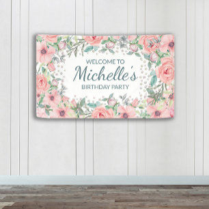 Pink Springtime Floral Greenery Birthday Spandoek