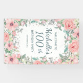 Pink Springtime Floral Greenery Vertical Birthday Spandoek (Horizontaal)