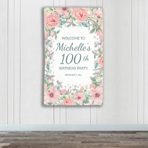 Pink Springtime Floral Greenery Vertical Birthday Spandoek