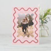 Pink Squiggly Wavy Lijst Wedding Save The Date (Staand voorkant)