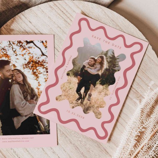 Pink Squiggly Wavy Lijst Wedding Save The Date