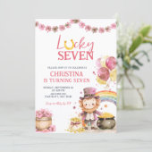 Pink St Patrick Lucky Seven Birthday Invitation (Debout devant)