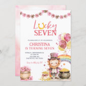 Pink St Patrick Lucky Seven Birthday Invitation (Devant / Derrière)