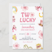 Pink St Patrick Two Lucky Birthday Invitation (Devant)