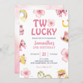 Pink St Patrick Two Lucky Birthday Invitation (Devant / Derrière)
