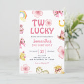 Pink St Patrick Two Lucky Birthday Invitation Kaart (Staand voorkant)