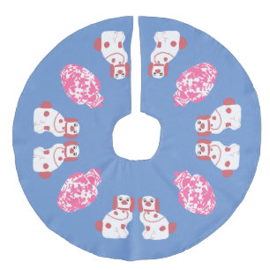 Pink Staffordshire Dog en Ginger Jar Imitatie Linnen Kerstboom Kleed