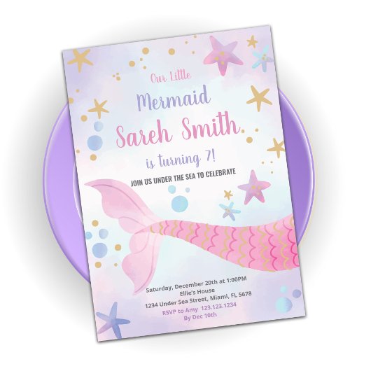 Pink Star Mermaid Tail Anniversaire Invitations