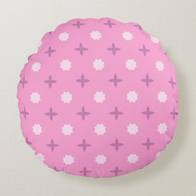 Pink Star Petal Dot Pattern Rond Kussen (Voorkant)