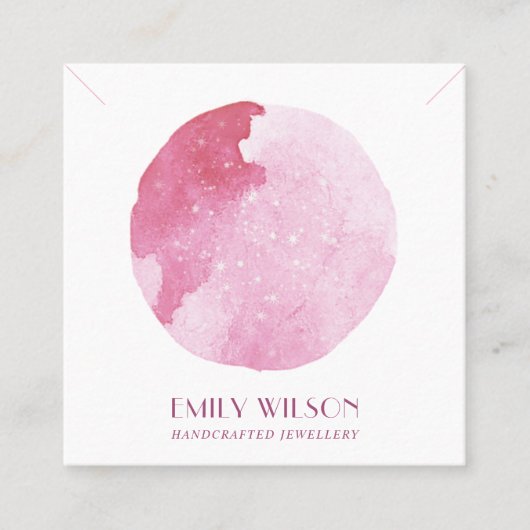 PINK STAR WATERVERF CIRCLE STUD EARRING DISPLAY VIERKANTE VISITEKAARTJE (Voorkant)