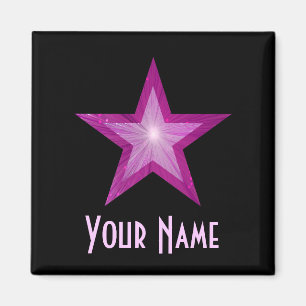 Pink Star 'Your Name' frigo aimant carré noir