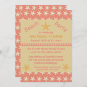 Pink Starfish Beach - Invitation de fête d'anniver (Devant / Derrière)