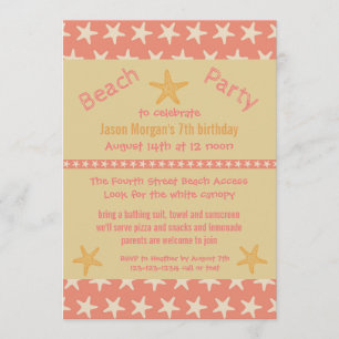 Pink Starfish Beach - Invitation de fête d'anniver