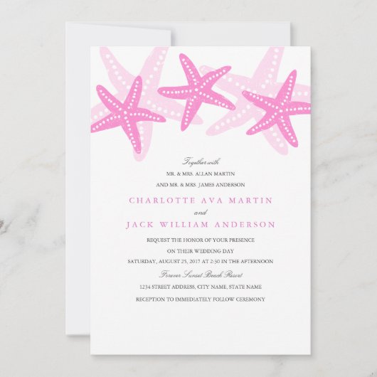 Pink Starfish Beach Mariage Invitation (Devant)