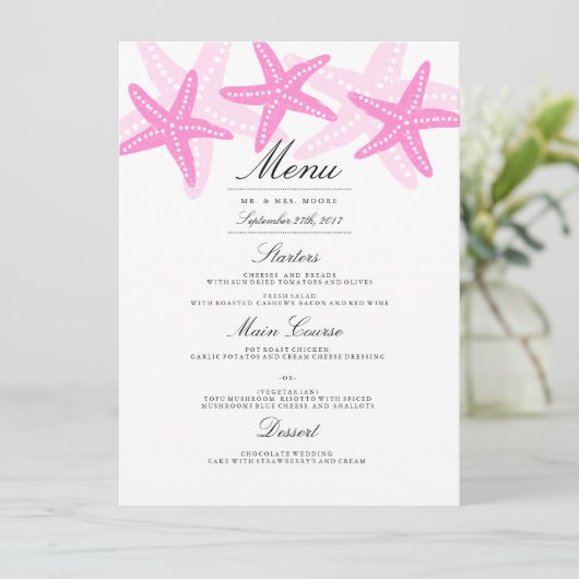 Pink Starfish Beach Menu de mariage (Debout devant)
