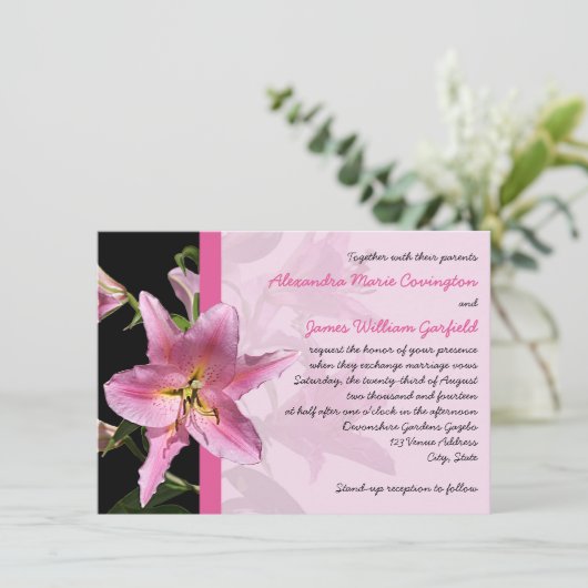 Pink Stargazer Lily Faire-part de mariage 2 (Debout devant)