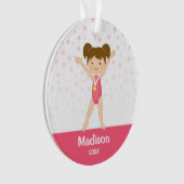 Pink Stars Brunette Girl Gymnastics Personalized Ornament (voorkant)