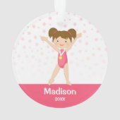 Pink Stars Brunette Girl Gymnastics Personalized Ornament (achterkant)