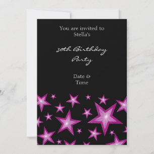 Pink Stars invitation verticale noir