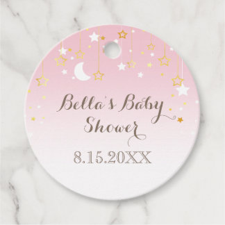 Pink Stars Moon Baby shower Bedankjes Labels
