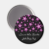 Pink Stars 'Save the Date' frigo aimant noir (Recto/Verso)