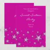 Pink Stars Sweet sixteen invitation verticale rose (Devant / Derrière)