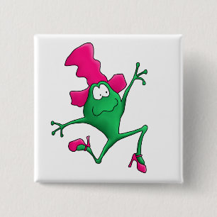 Pink Stilletto Happy Frog Vierkante Button 5,1 Cm