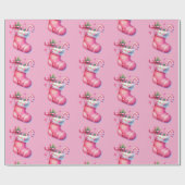 Pink Stocking Christmas Holiday Cadeaupapier (Vlak)