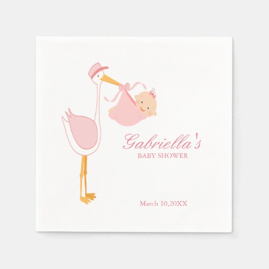 Pink Stork Baby shower gepersonaliseerd servet (Voorkant)