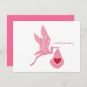 Pink Stork Baby shower Invitation Briefkaart (Voorkant / Achterkant)