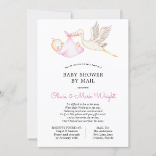 Pink Stork Baby shower per post Kaart