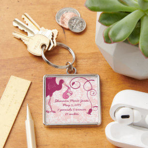 Pink Stork Het is een meisje aankondiging Sleutelh Sleutelhanger