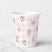 Pink Strawberries Gingham Berry 1st 2nd Birthday Papieren Bekers (Achterkant)