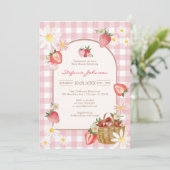 Pink Strawberry Baby Shower Invitation (Debout devant)