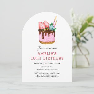 Pink Strawberry Cake verjaardagsuitnodiging Kaart