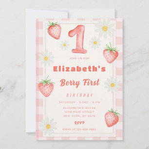 Pink Strawberry verjaardagsuitnodiging Kaart
