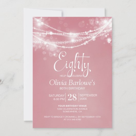 Pink String Lights 80ste verjaardagsfeest Kaart (Voorkant)