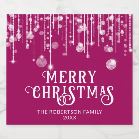 Pink String Lights Kerstfeest Sparkling Wijnetiket (Enkel label)