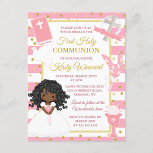 Pink Stripe African American Girl First Commune Briefkaart