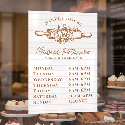 Pink Stripe Floral Rolling Pin Bakery Store Hours Raamsticker