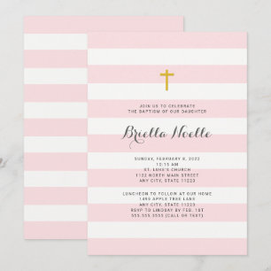 Pink Stripe Girl Baptism ou invitation de la premi