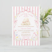 Pink Stripe Little Lamb Baby Shower Floral Kaart (Staand voorkant)
